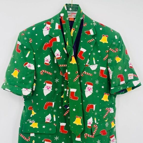 OppoSuits Size 44 Green Santa Boss Summer Suit Festive Holiday 3-Piece Outfit - Picture 5 of 16